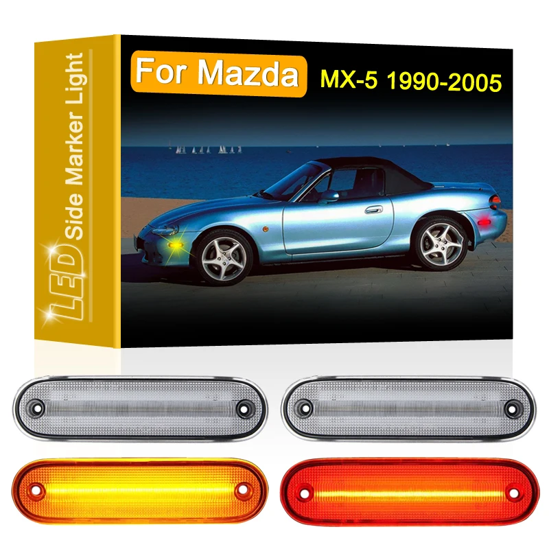 

4 шт. прозрачные линзы, передний Янтарный задний красный Светодиодный Боковой габаритный фонарь в сборе для Mazda MX-5 Miata 1990-2005, габаритные парковочные огни