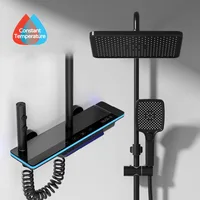 ห้องน้ําหรูหราระบบฝักบัวพร้อมไฟกระจกนิรภัยคีย์เปียโนสมาร์ทดิจิตอลจอแสดงผลเทอร์โมผสมก๊อกน้ําอาบน้ําชุดเต็ม 1