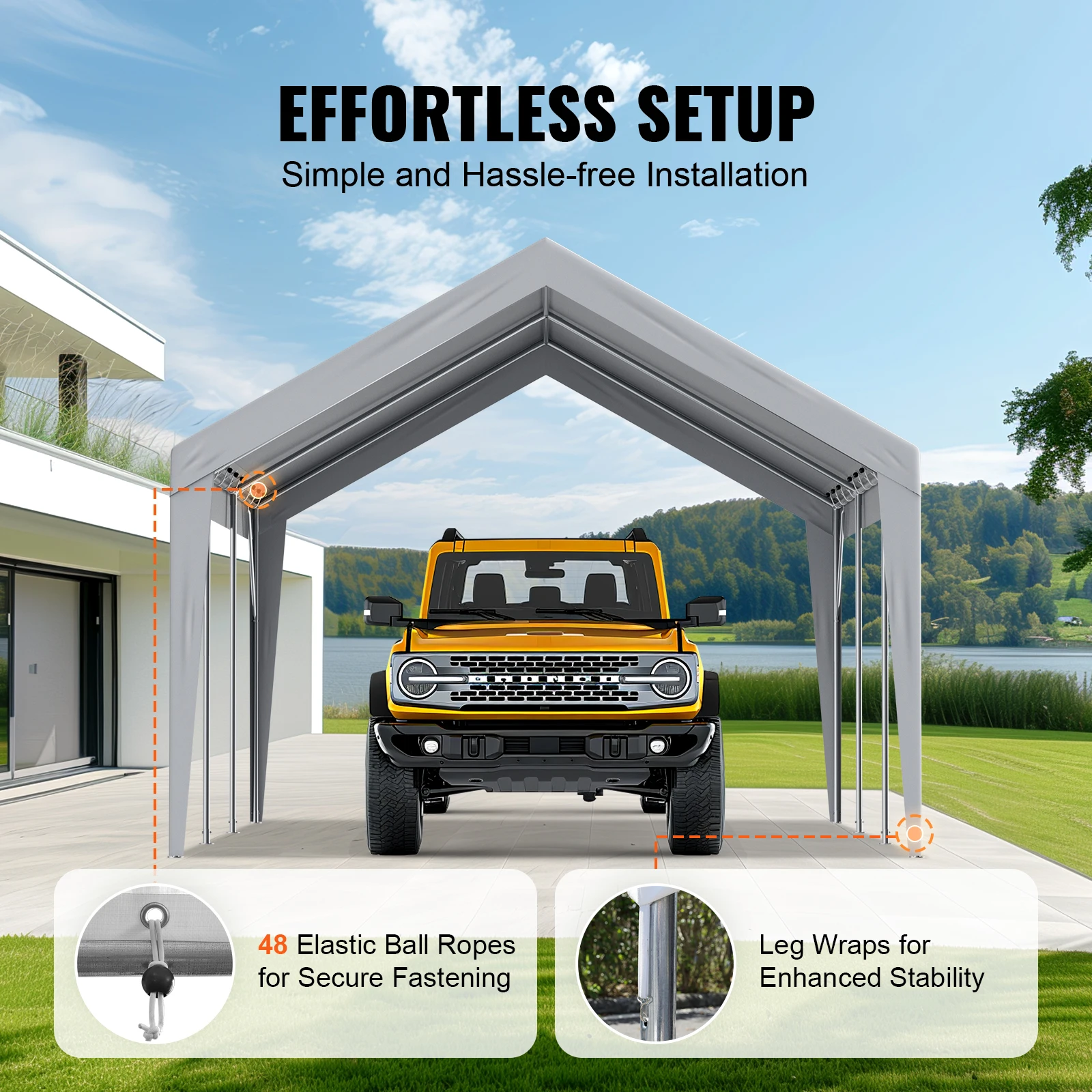 VEVOR Carport Replacement Canopy Cover Garage Top Tent Shelter Tarp Heavy-Duty Waterproof & UV Protected （Frame Not Include）