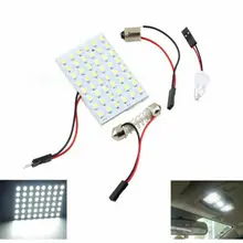 

White Car Interior Light Panel 48 SMD LED T10 BA9S Dome Festoon Bulb 12V Adapter