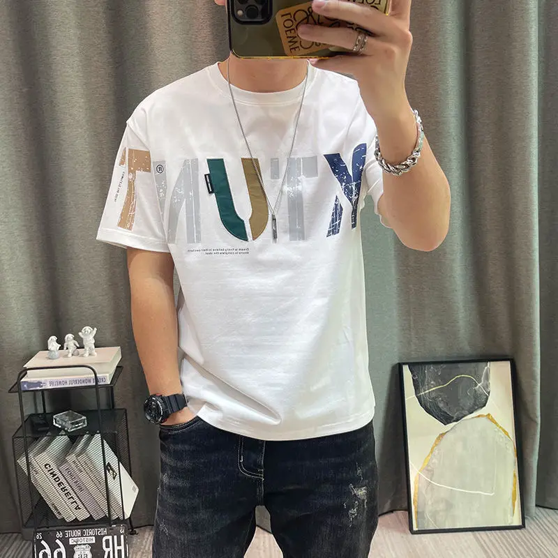 thumbnail image 1 of Camisetas para hombre, camisetas de gran tamaño con letras de motocicleta para hombre, ropa barata blanca estampada y cómoda, elegante, de verano, 1 of 5