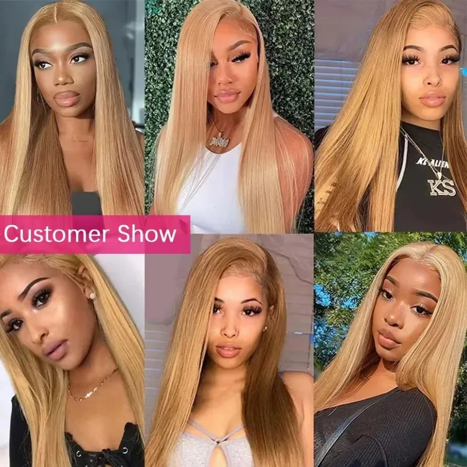 27 Honey Blonde Wig Straight 13X6 Hd Lace Frontal Wig 13X4 Human Hair 220 Density 38 In Colored Pre Plucked Brazilian Hair Wigs 4