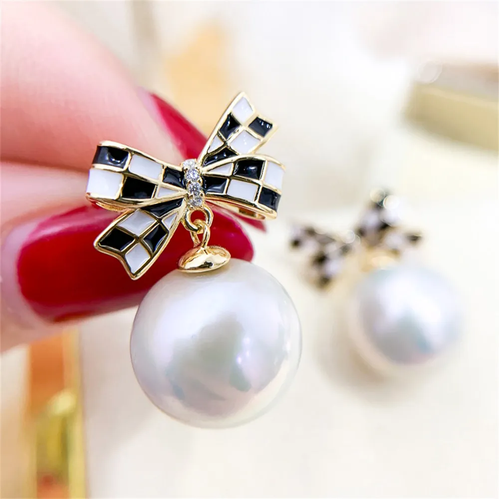 

DIY Pearl Earnail Accessories S925 Sterling Silver Jewelry Bow Tie Earrings Women's Empty Fit 8-13mm Beads