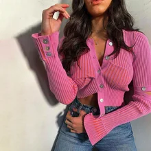 

Sweet Style Knitted Cardigan Flared Sleeves Solid Color Sweater Coat For Women Casual Out Daily Commuting Wear Party Club