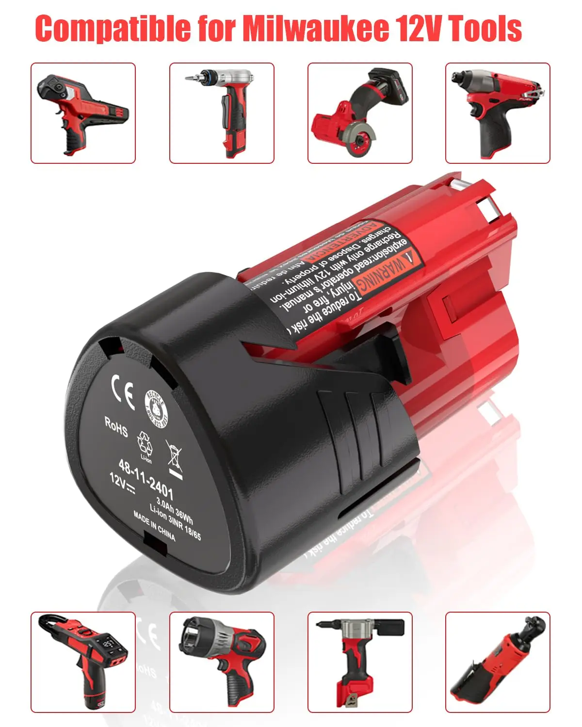 2 Packs For Milwaukee M12 Battery 12V 3/6.5/9Ah Compatible with Milwaukee M12 XC 48-11-2410 48-11-2420 48-11-2411 Cordless Tools power tool battery,rechargeable battery