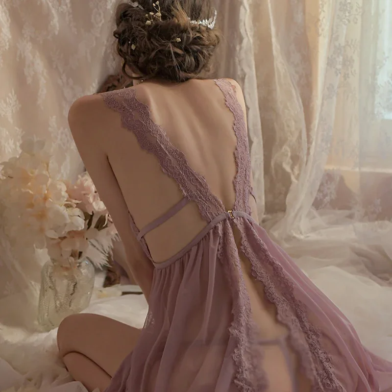 

Женский зимний пижамный комплект размера плюс, топы для сна с разрезом сзади, сексуальное нижнее белье, кружевная ночная рубашка на бретелях, новинка зимы 2021