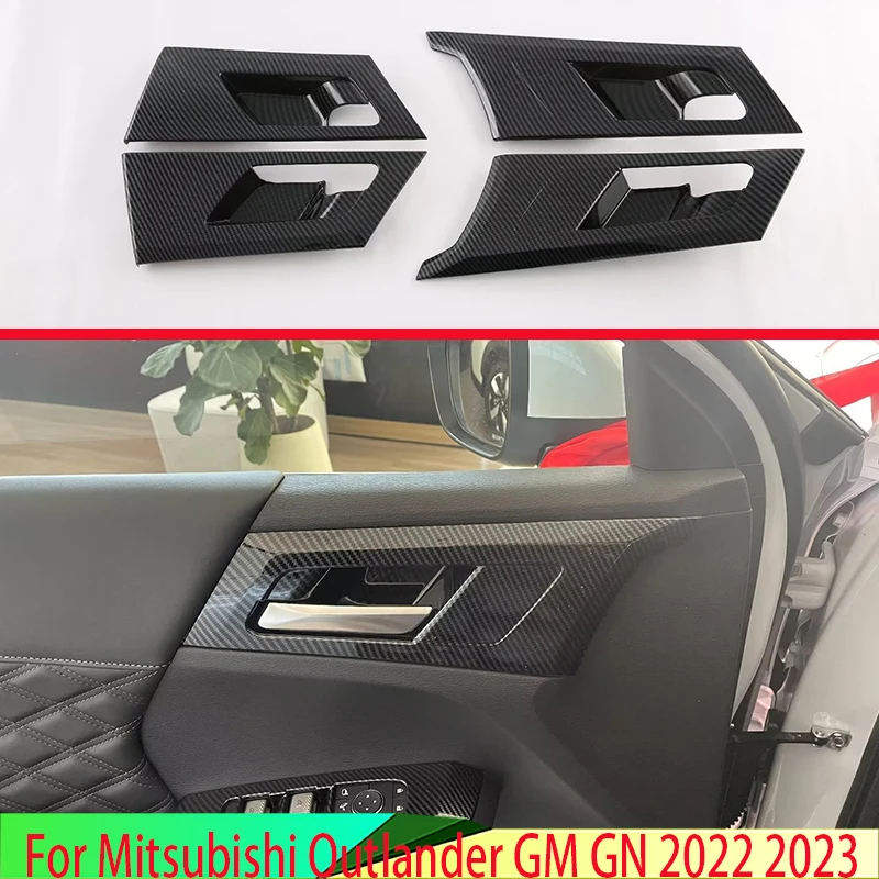 

For Mitsubishi Outlander GM GN 2022 2023 Carbon Fiber Style Inner Door Handle Cover Catch Bowl Trim Insert Bezel Frame Garnish