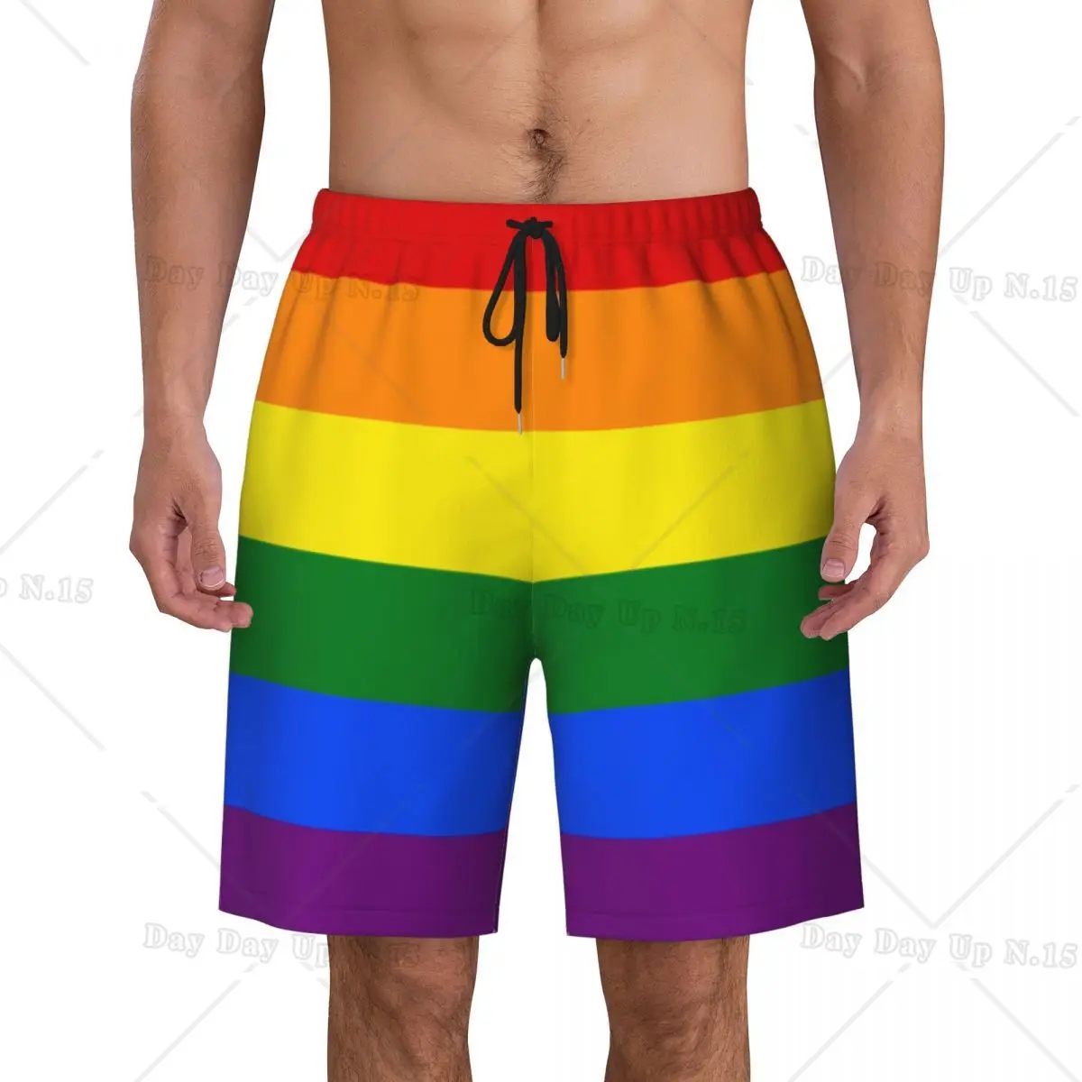 

LGBT Flag Boardshorts Mens Quick Dry Board Shorts Gay Pride Rainbow Swim Trunks Custom Printed Bathing Suits
