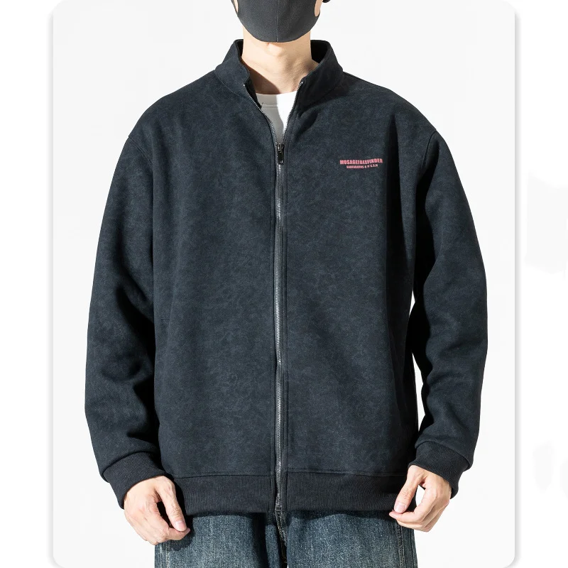 

Autumn new do old wash stand collar hoodie men loose sport coat top