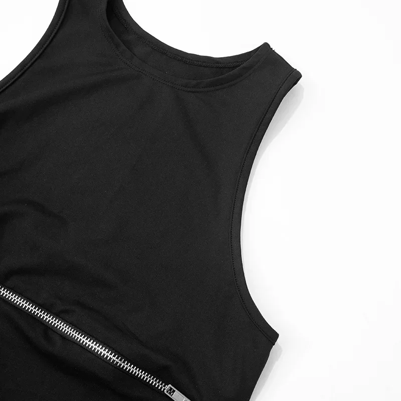 Camisetas de verano informales de color sólido Y2k, nuevas, a la moda, ajustadas, huecas, sexys, cortas, para mujer, sin mangas, con cremallera y cuello redondo, camiseta sin mangas para mujer