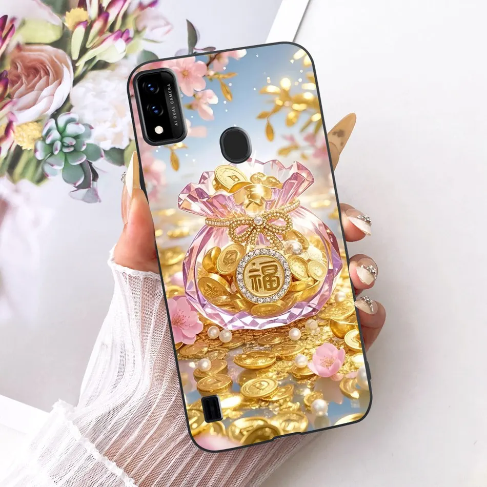 Charming Floral Butterfly Cat Black Silicone Phone Case
