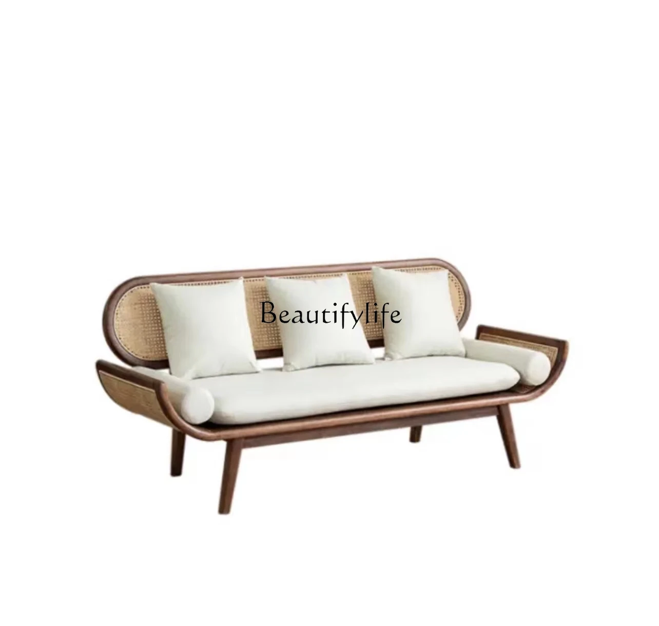 

Japanese Rattan Fabric Household Minimalist Single Double Living Room Sofa for Three People Small Apartment