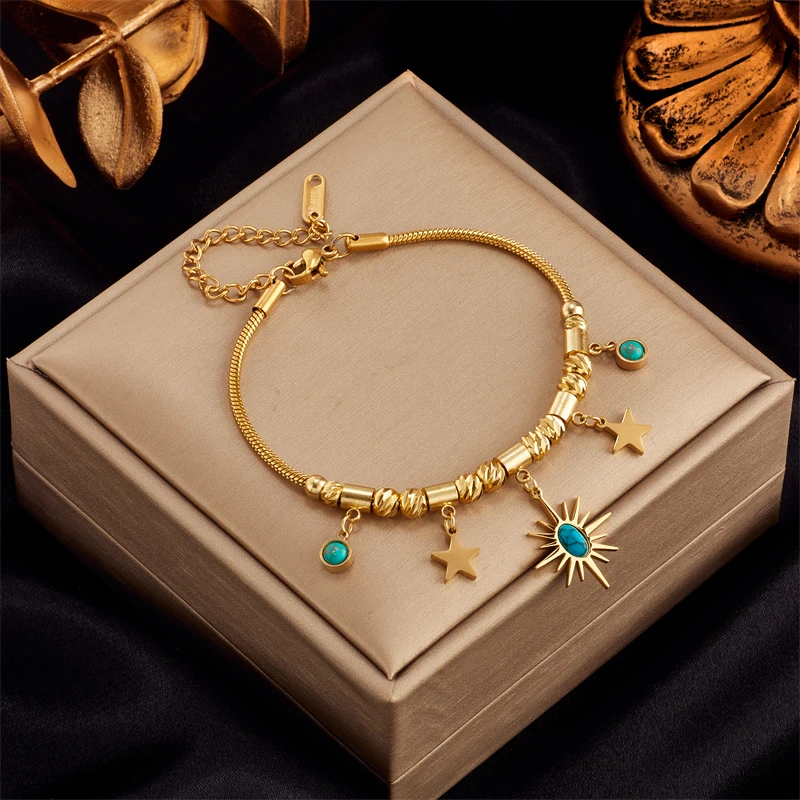 MEYRROYU 316 Stainless Steel Green Stone Butterfly Tassel Multilayer Snake Chain Bracelet for Women Wedding Jewelry Beach брелок