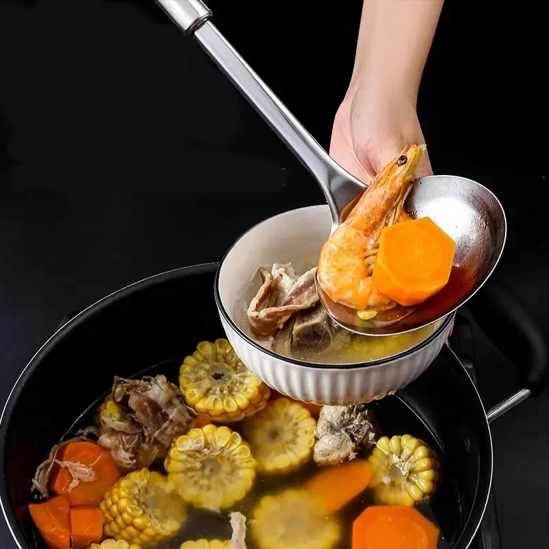 Household Kitchen Tools Stainless Steel Kitchen Cooking Spoons Pots Spoons Soup Making Utensils Hotel Supplies Outdoor Bar