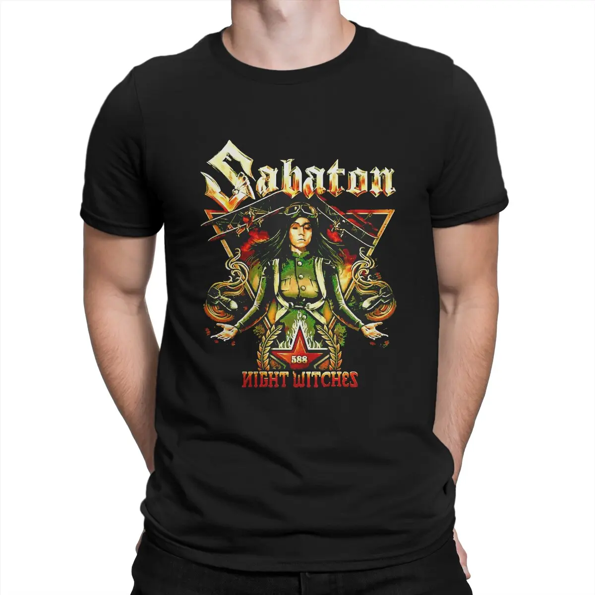 

SABATONS Band Creative TShirt for Men 588 Night Witches Round Neck Pure Cotton T Shirt Personalize Gift Clothes OutdoorWear