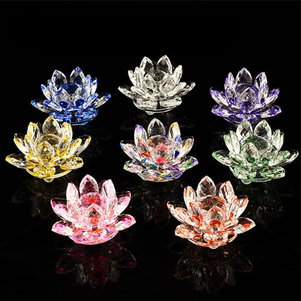 Home&Office Collection Paperweight Table Ornaments Lotus Flower Decor Glass Craft Glass Miniature Crystal Lotus Flower Figurine