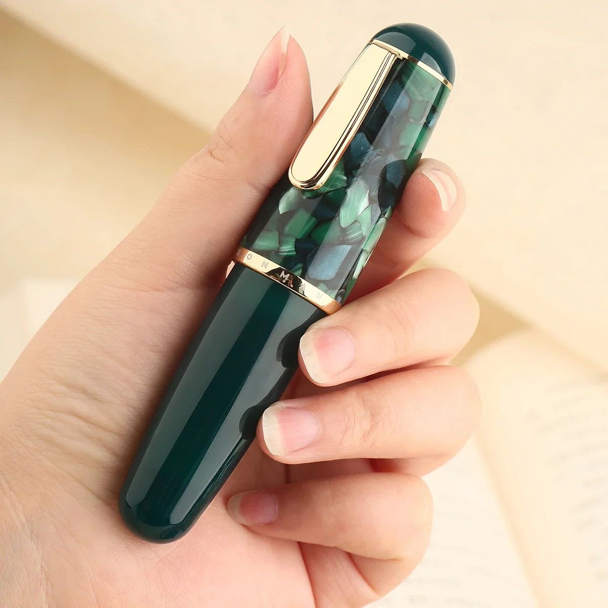 Majohn q1ミニアクリル万年筆、透明ポータブルインクペン、リーフ、f