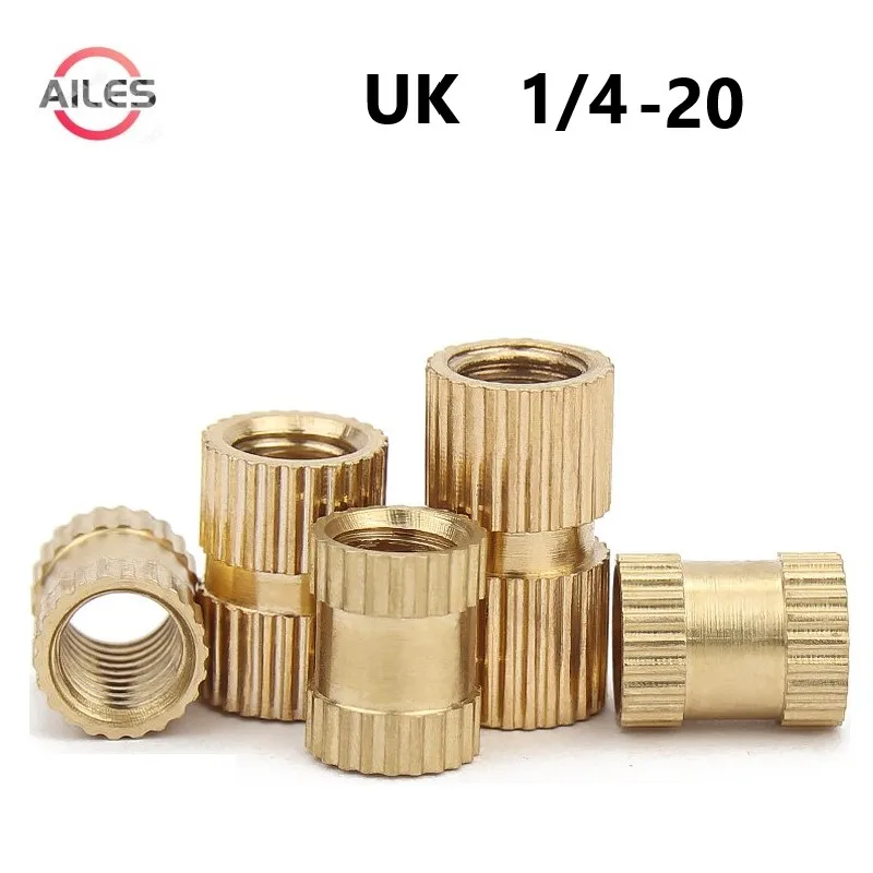 Latão Sólido Cobre Moldagem por Injeção Knurl Thread Insert Porca Incorporado Nutsert Double Single Pass uk Standard 20