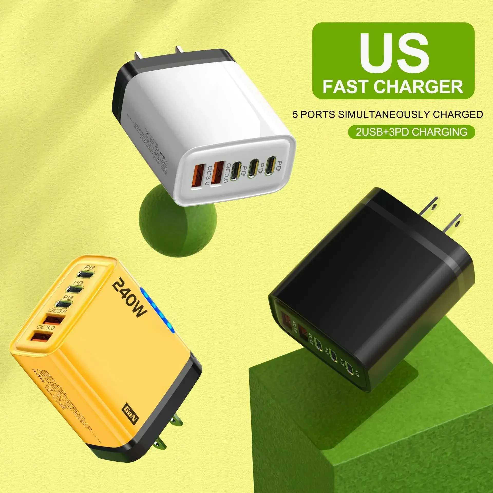 Fast Charging Desktop Charger With Dual Usb And Triple Type C Port_voghion.com