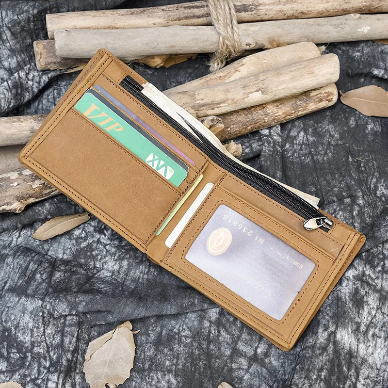 Vintage Men Wallet Genuine Leather Short Purse Wallet Men Small Slim Coin Purse Bifold Carteira Slim Male Coin Wallet Cowskin 6