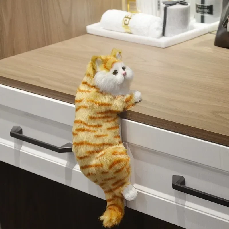 

Cute Realistic Furry Hanging Cat Simulation Plush Cat Doll Animal Figurines Home Tv Decoration Kitten Model Soft Toy Child Gift