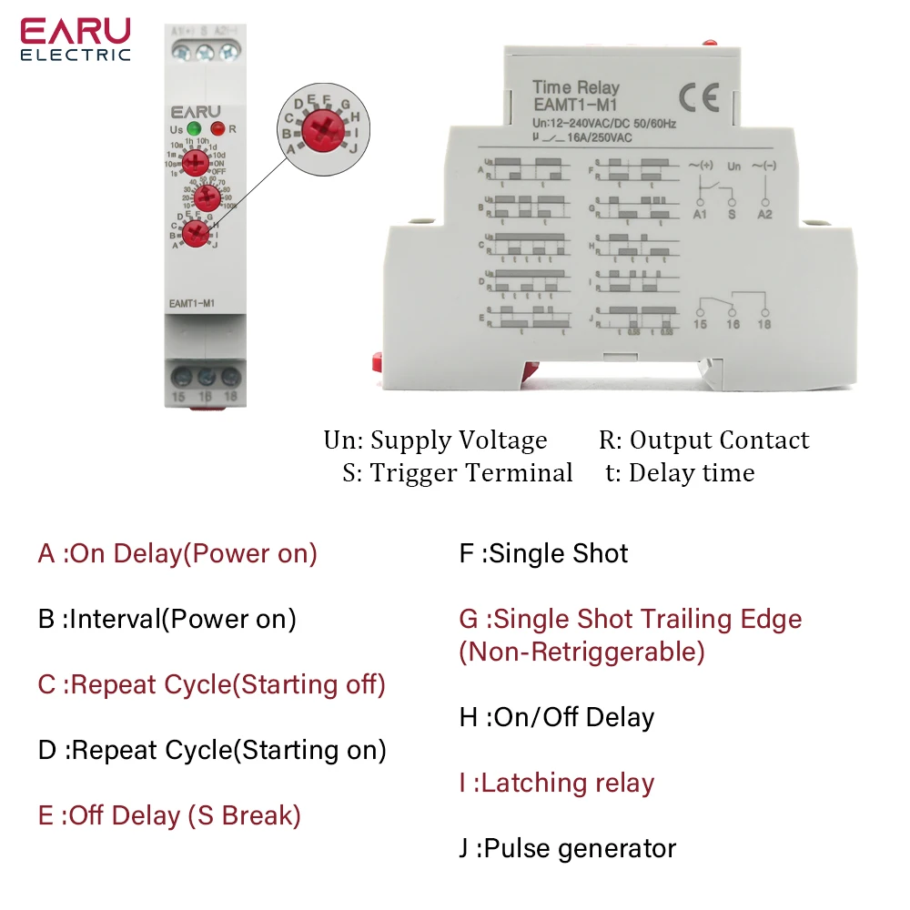 12-240V Ac Dc Din Rail Type 0.1 Tweede-10 Dagen Vertraging Relais 16a 250vac Multifunctioneel Timer Relais Met 10 Functiekeuzes