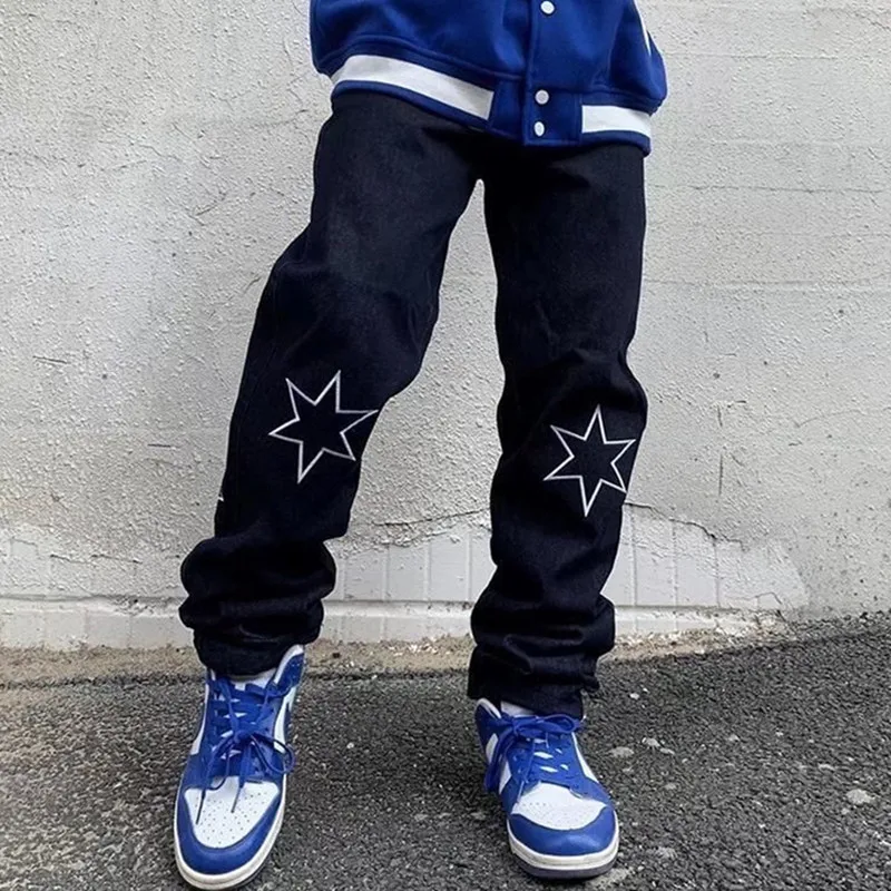 Jeans masculinos cyber y2k homens moda moda negra streetwear letra de hip  hop estrela de calça jeans baixa calça jeans alt alt alt calças de jeans