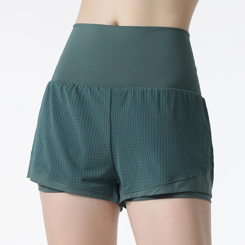 요가 피트니스 러닝 스포츠 가짜 투피스 반바지 여성 엉덩이 얇은 탄성 메쉬 속건성 눈부심 방지
