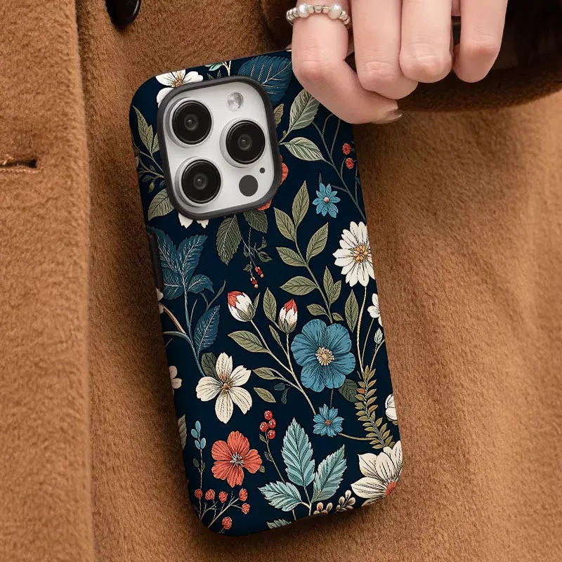 Dual-Layer Floral Phone Case with Screen Protector