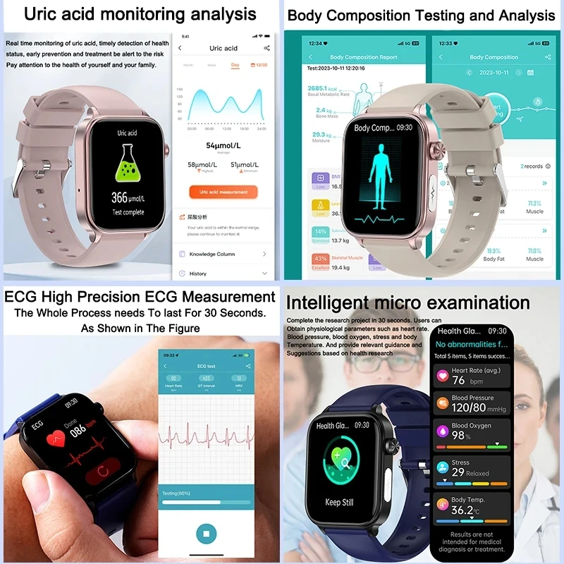 For XIAOMI 2025 New ECG+PPG Blood Fat Uric Acid Health Smartwatch Men Heart Rate Blood Pressure Bluetooth Call Smart Watch Women 3