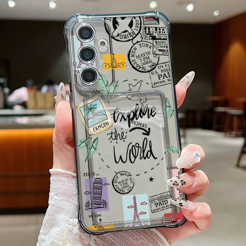 Travel World Print TPU Case with Card Slot Pocket