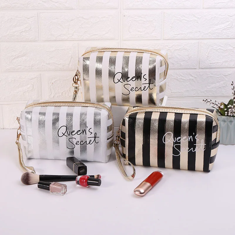 

Striped Cosmetic Bag PU Amenity Bag Multifunctional Travel Bag Waterproof Large Capacity Storage Bag Women's Clutch