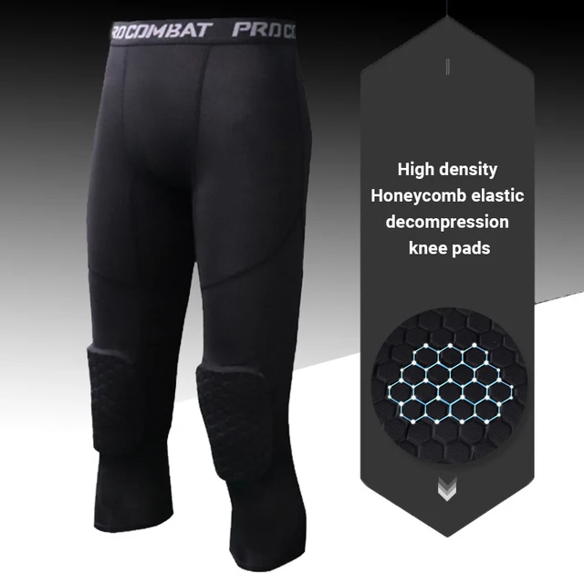 Men's Sports 3/4 Cropped Pants Padded Running Leggings Mens Joggers Elastic Compressions Sweatpant Football Basketball Trousers 2