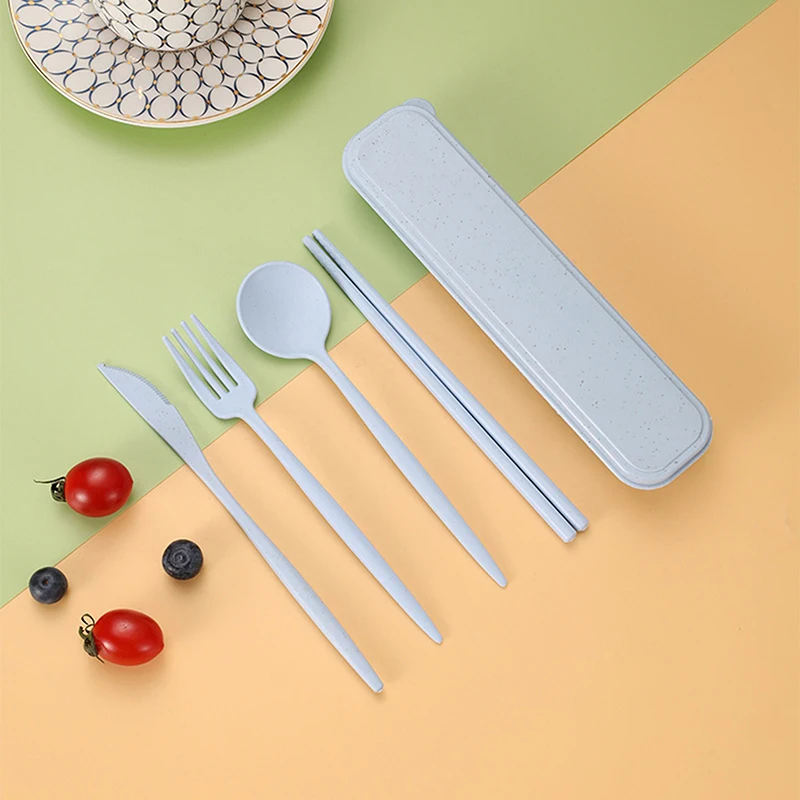 Eco-Friendly Wheat Straw Cutlery Set with Portable Case – Reusable Utensils Pack