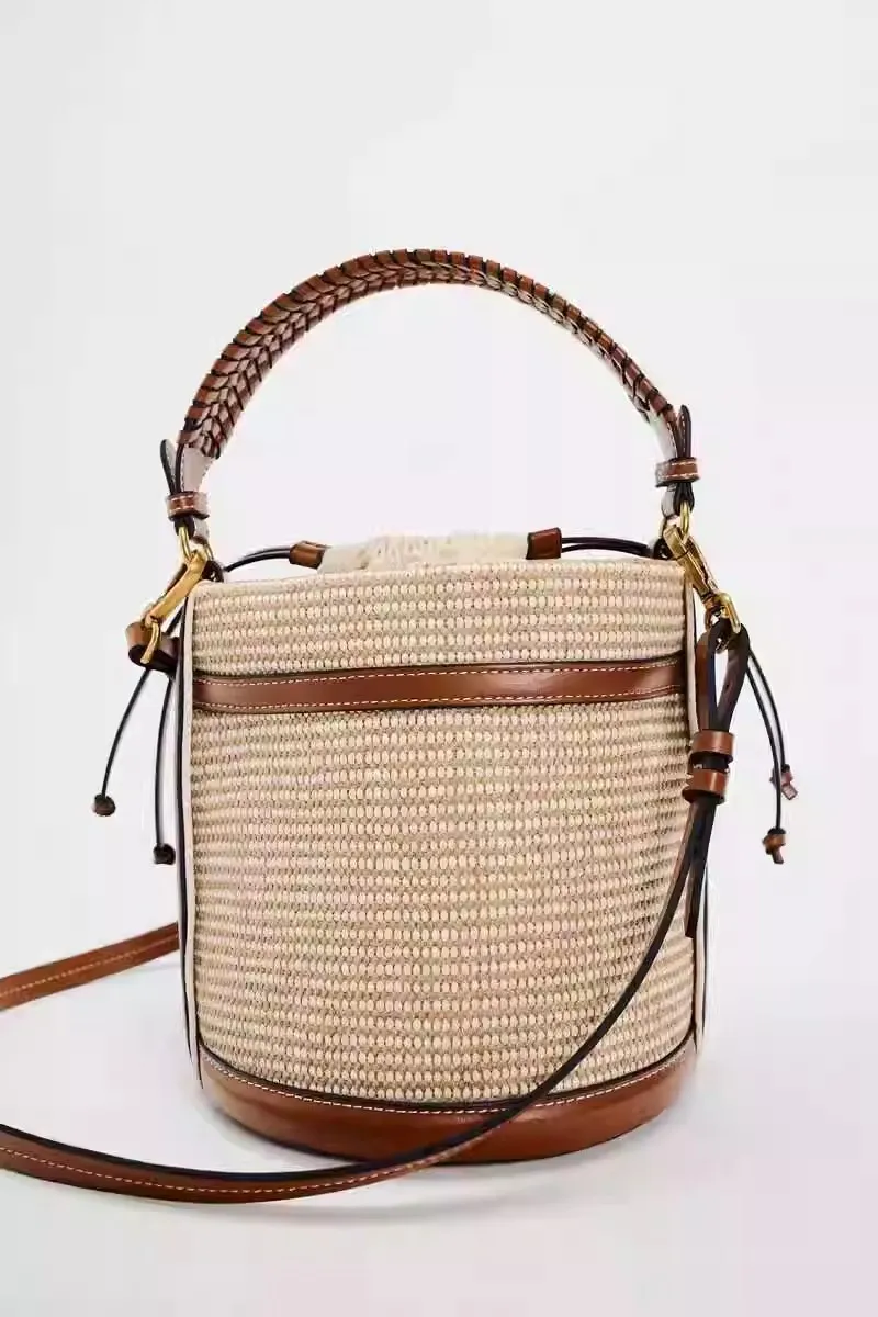 Summer Straw Beach Bag Women Handmade Rattan Woven Shoulder Crossbody Bucket Bags Bohemian Casual Travel Handbag Totes 2024