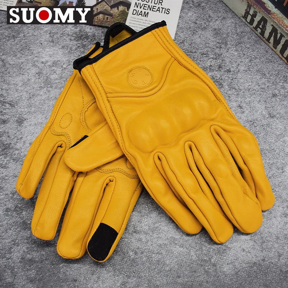 Leather Motorcycle Gloves Suomy Leather Retro Motorcyclist Gloves for Men Women Vintage Motocross