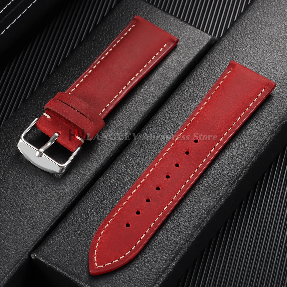 Vintage Dark Brown Cowhide Leather Watch Strap with Pins and Buckle - 20mm/22mm