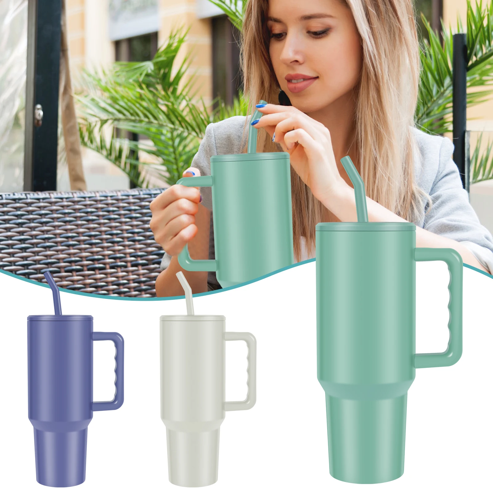 

Travel Mug with Handle 40oz/1182ml Travel Insulated Cup Portable Insulated Bottle with Straw and Straw Brush Stainless Steel