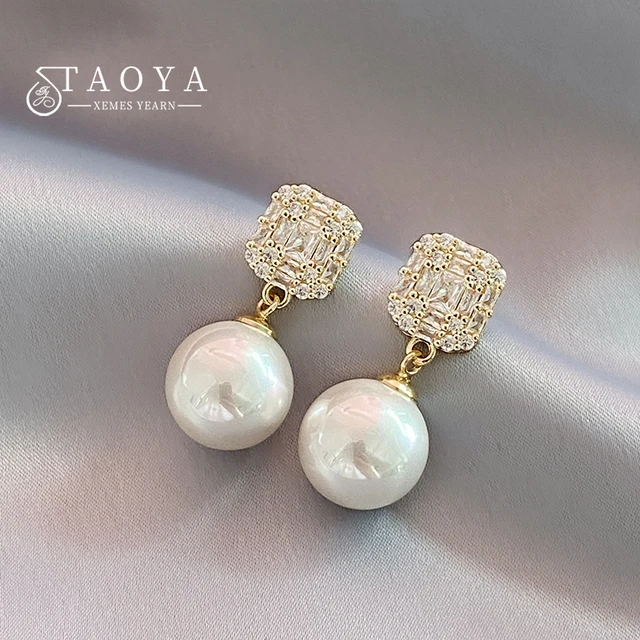 Boucles d'oreilles pendantes en perles de cristal pour femmes, accessoires d'oreille exquis, bijoux de fête, document en or, brillant, luxe, mode 2025