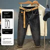 Fleece-lined Thick Jeans Men's Winter Trendy Casual Slim Fit Feet Cold-Resistant Warm Light Straight-Leg High-End Trousers 3
