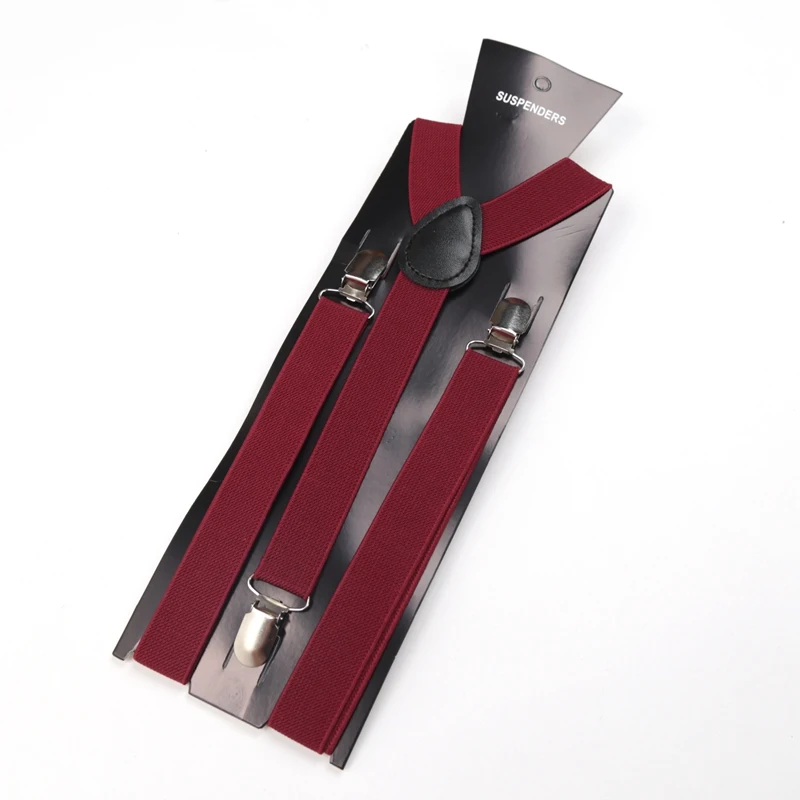 Elegant Solid Color Elastic Leather Suspenders - Adjustable Straps for Weddings and Formal Attire
