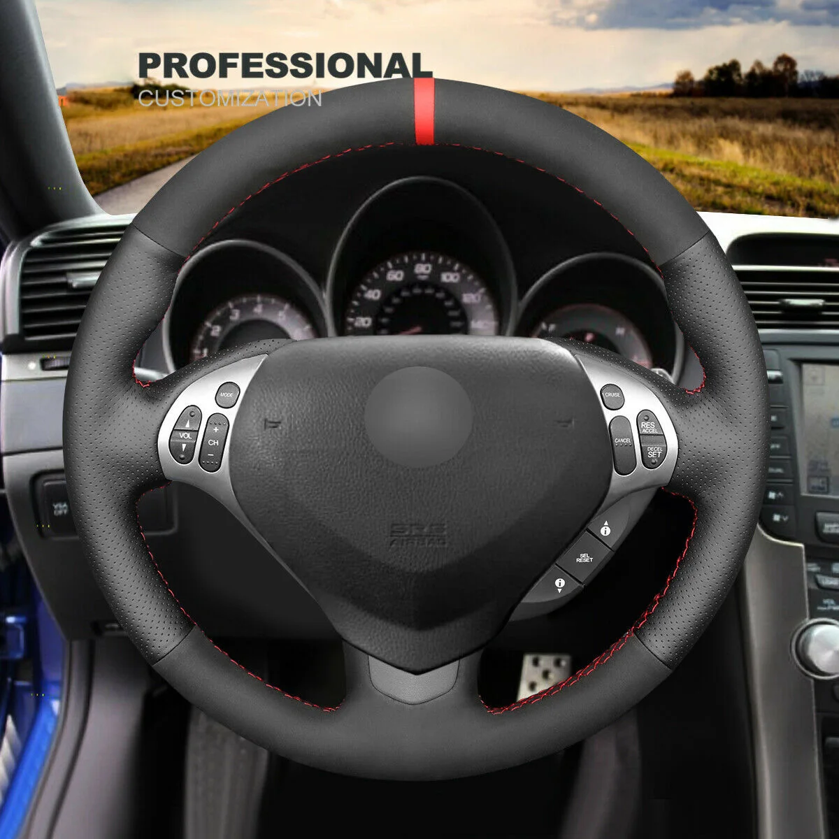 

Customized Non-slip Black Leather Suede Car Steering Wheel Cover Wrap for Acura TL 2007-2008 Interior Accessories