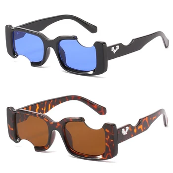 Occhiali da sole quadrati Hip Hop Donna Uomo Off Notch Hole Design Moda Punk Occhiali da sole Blu Donna Occhiali vintage Protezione UV 1