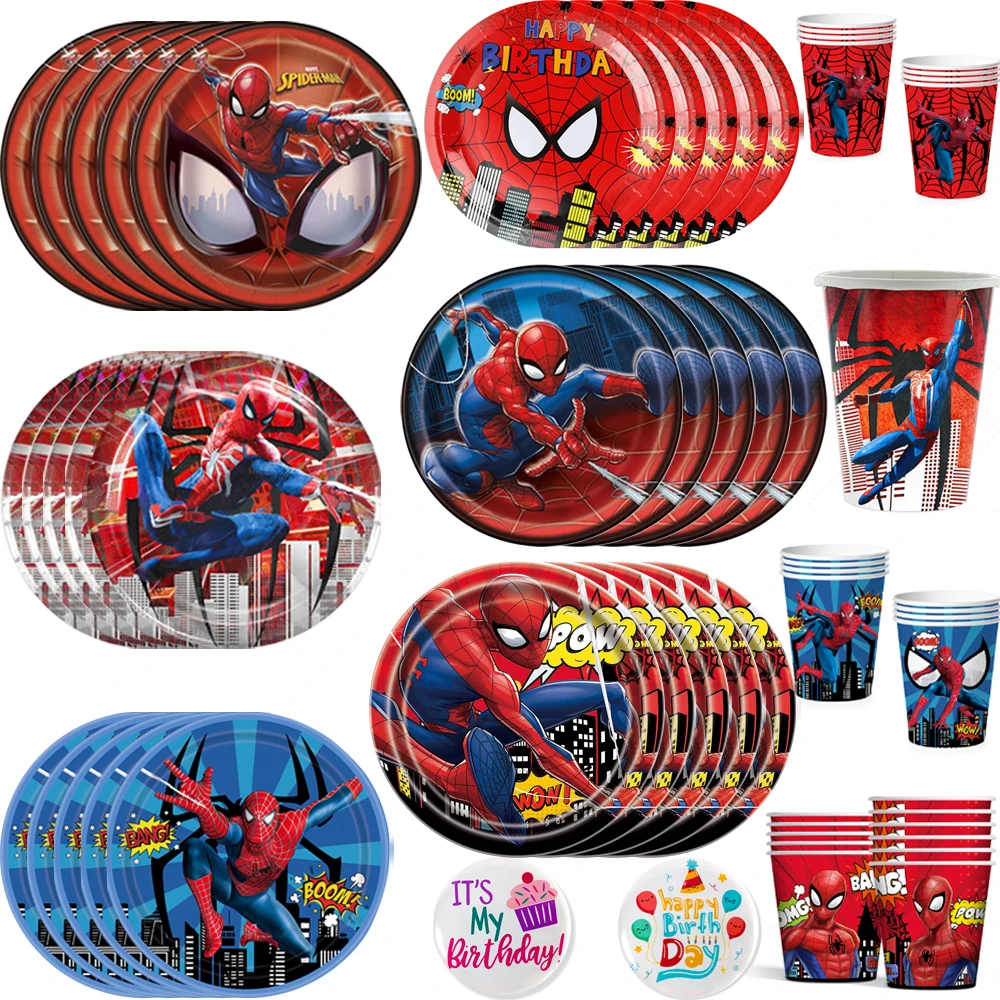 Spiderman Birthday Party Supplies Spider Tableware Paper Plates 9oz Cup Hero Dessert Plates for Kids Baby Shower Deocations party supplies birthday party supplies birthday tableware set spiderman party supplies