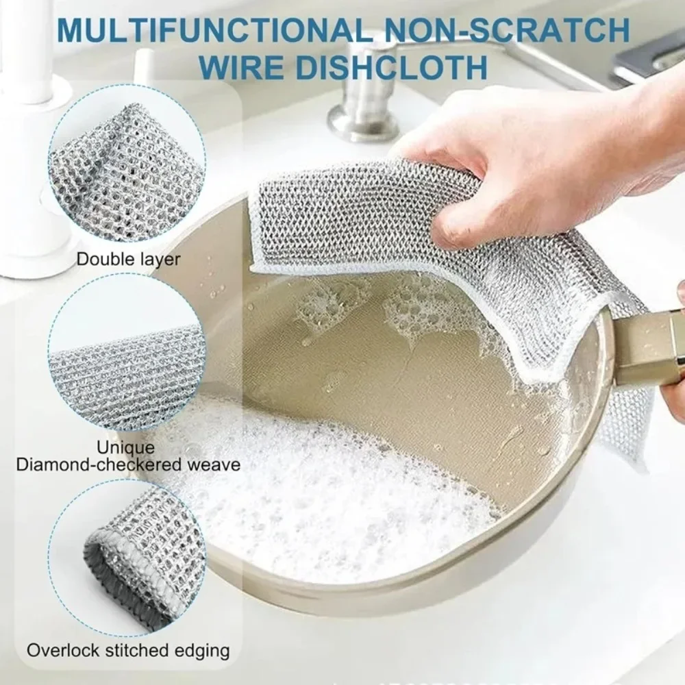 Kitchen Pot Brush Kitchen Cleaning Brush Dish Cleaning Cloth Kitchen Cleaning Tool Household Scrub Bed Cleaning Steel Wool Brushes Scrubber Silver Cloth Things Magic Dish Towel Kitchen Home Daddy Rust Removal