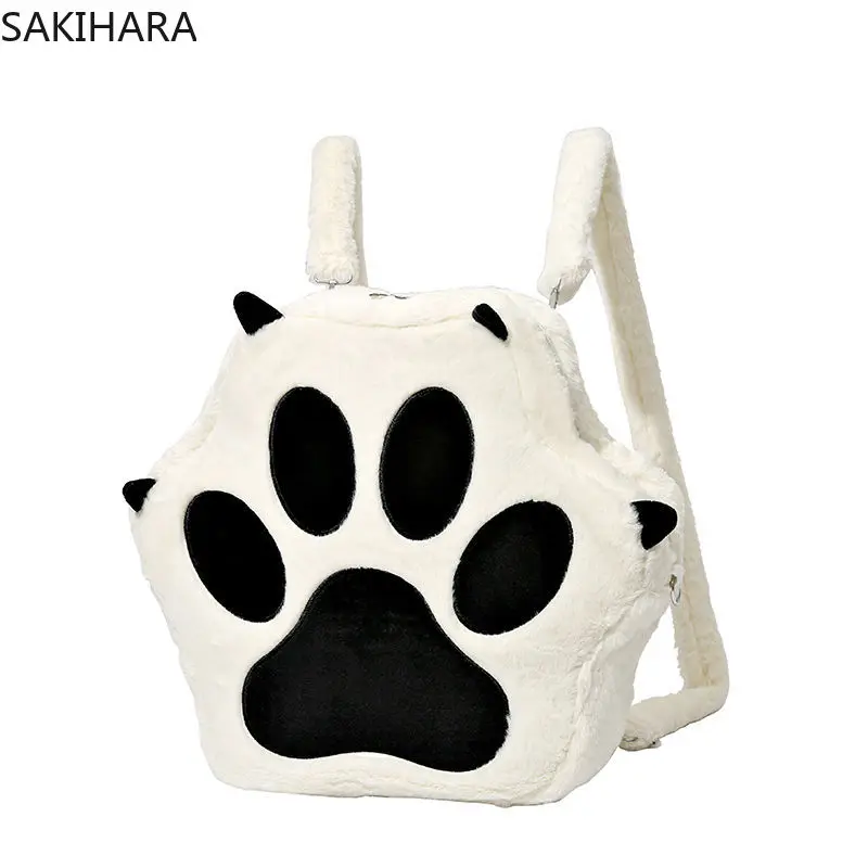 

Japanese Sweet Furry Soft Patchwork Contrast Color Kawaii Backpack Cartoon Large Capacity School Backpack for College Students