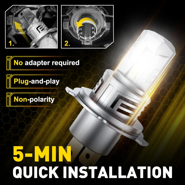 AUXITO 30000LM H4 LED Lights Bulb CANBUS 9003 HB2 LED Headlights High and Low Beam with Fan Wireless 60W Car Headlamp 12V 2Pcs