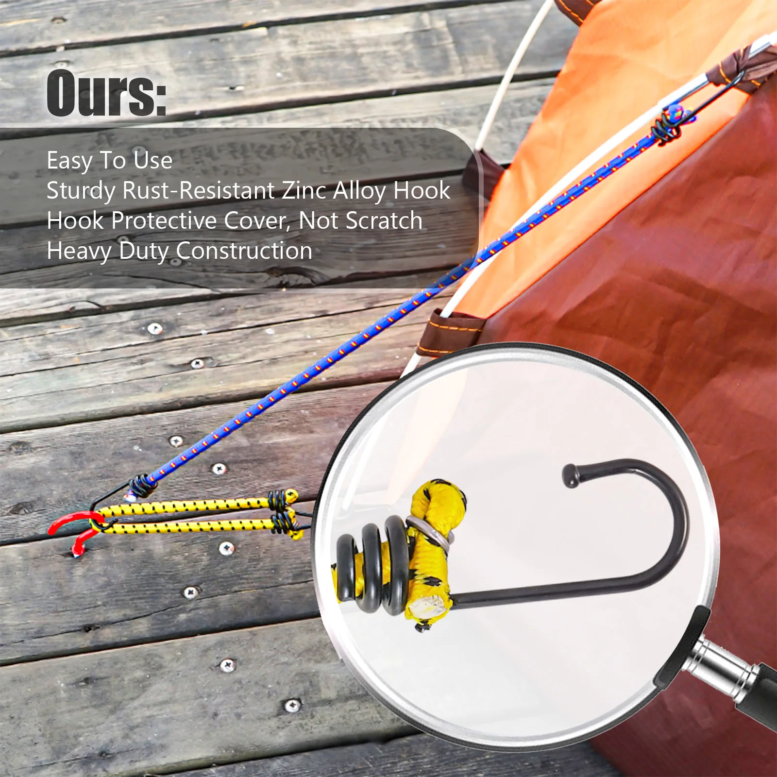 60/120cm Bungee Cord High Elasticity Rubber Tied Rope With Hooks Outdoor Tent Assembly Camping Luggage Outdoor Accessories 8mm