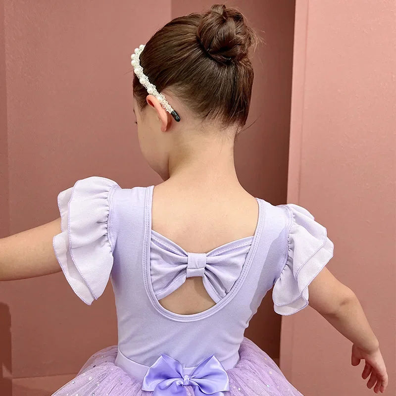 Body Ginnastica Artistica Per Bambina Con Manica A Sbuffo E Spalline Incrociate - Rosa, Taglia 6-8 Anni (120-130 Cm) - Boruizhen - 6