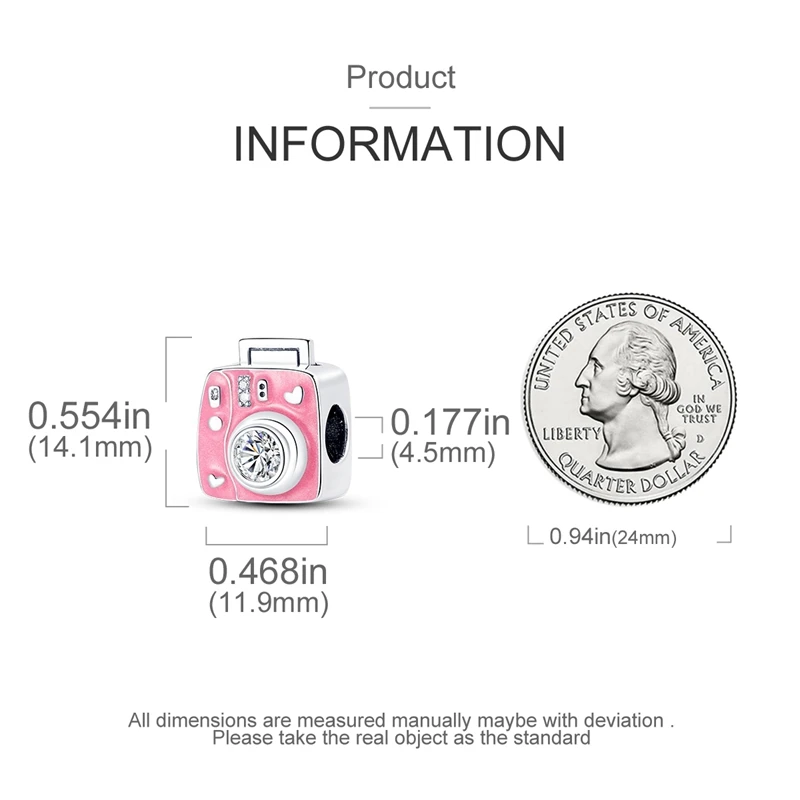  귀여운 꽃 카메라 토끼 핑크 시리즈 매력 비즈 맞는 원래 고급 팔찌 S925 DIY 쥬얼리 선물